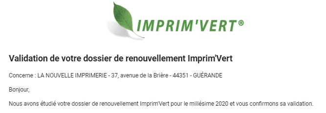 Renouvellement de nos engagements imprim vert 2020